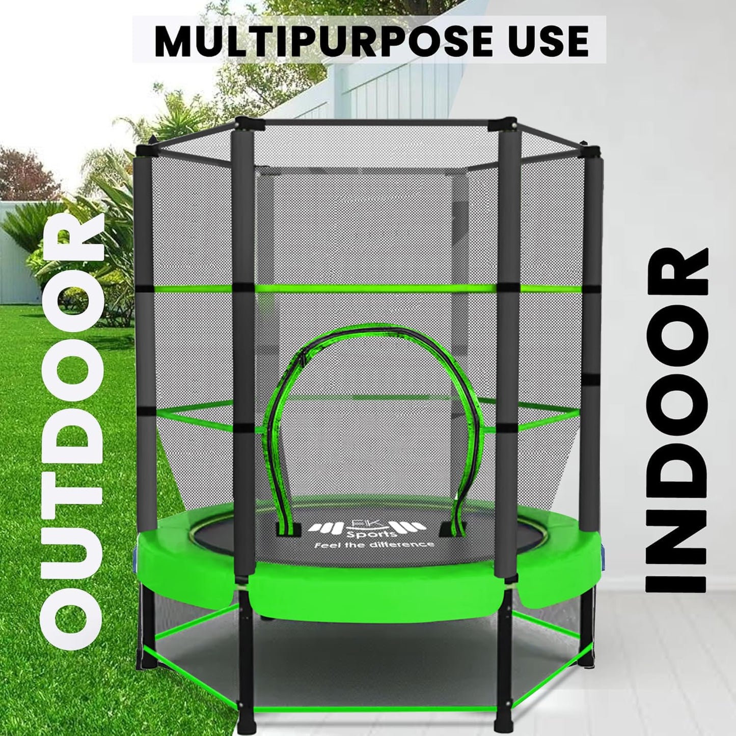 FK Sports 55" Kids Rebounder Trampoline with Safety Net — Bungee System, Max 100 kg