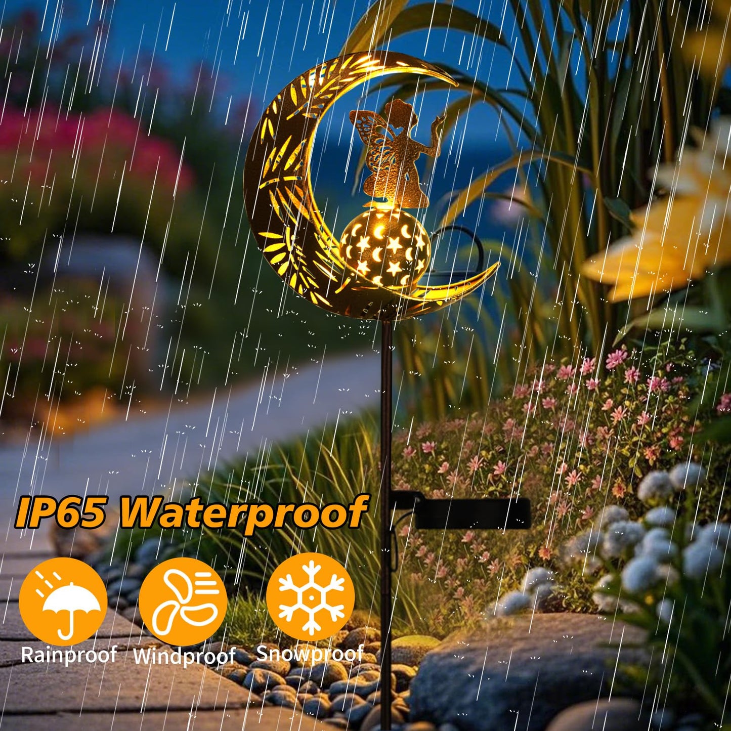 ZKLiLi Solar Lights Garden Decorations,Moon Fairy Light,Solar Crackle Glass Globe,Warm LED Light for Pathway Lawn Patio Courtyard Gifts for Mom Grandma Women
