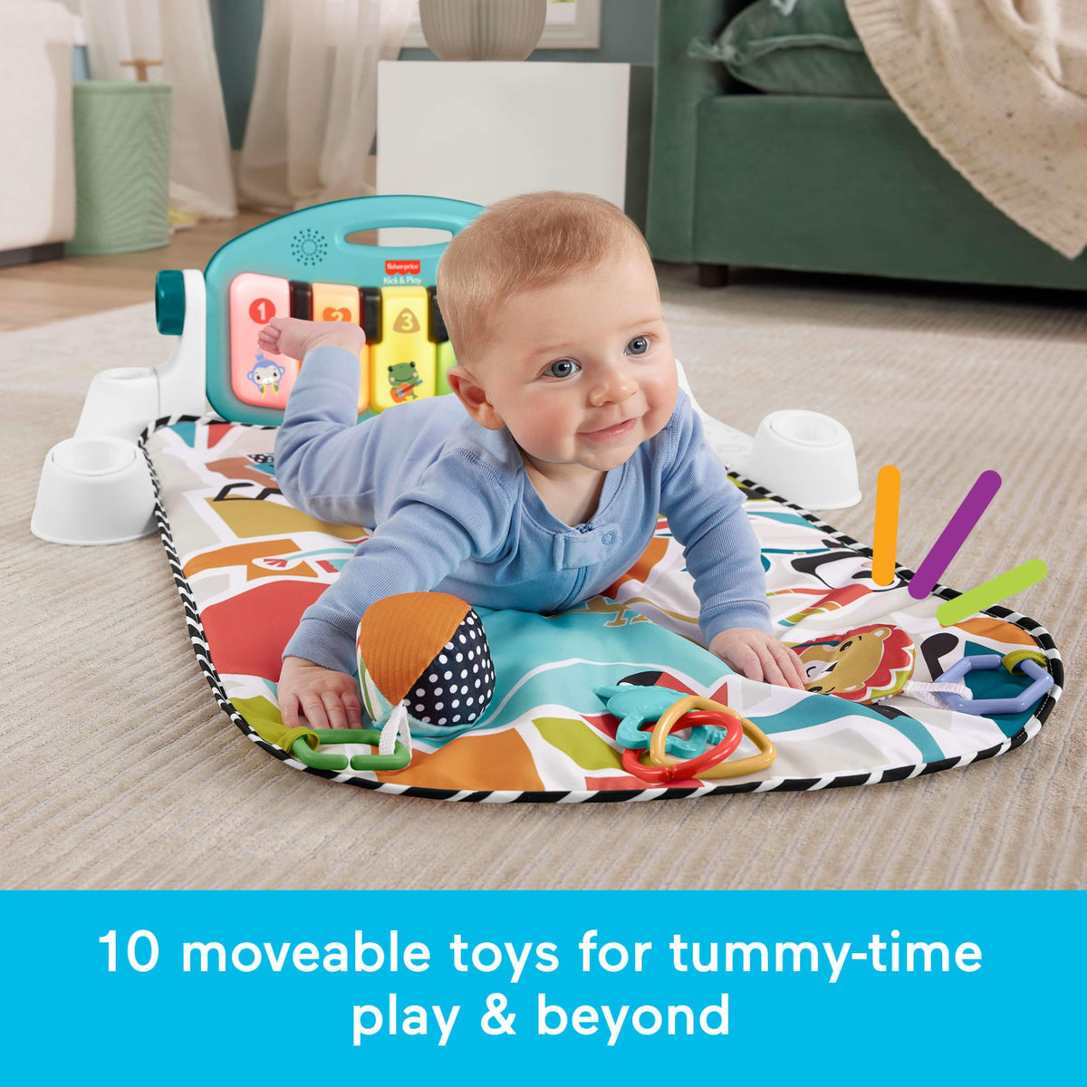 Fisher-Price Kick & Play Piano Baby Gym, Navy Fawn
