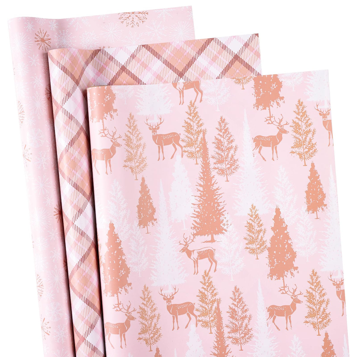 RUSPEPA Christmas Wrapping Paper Roll - Mini Roll - 3 Rolls - 43.2cm x 3m Per Roll - Bird, Christmas Garland, Holly and Pinecones Holiday Design with Metallic Foil Shine