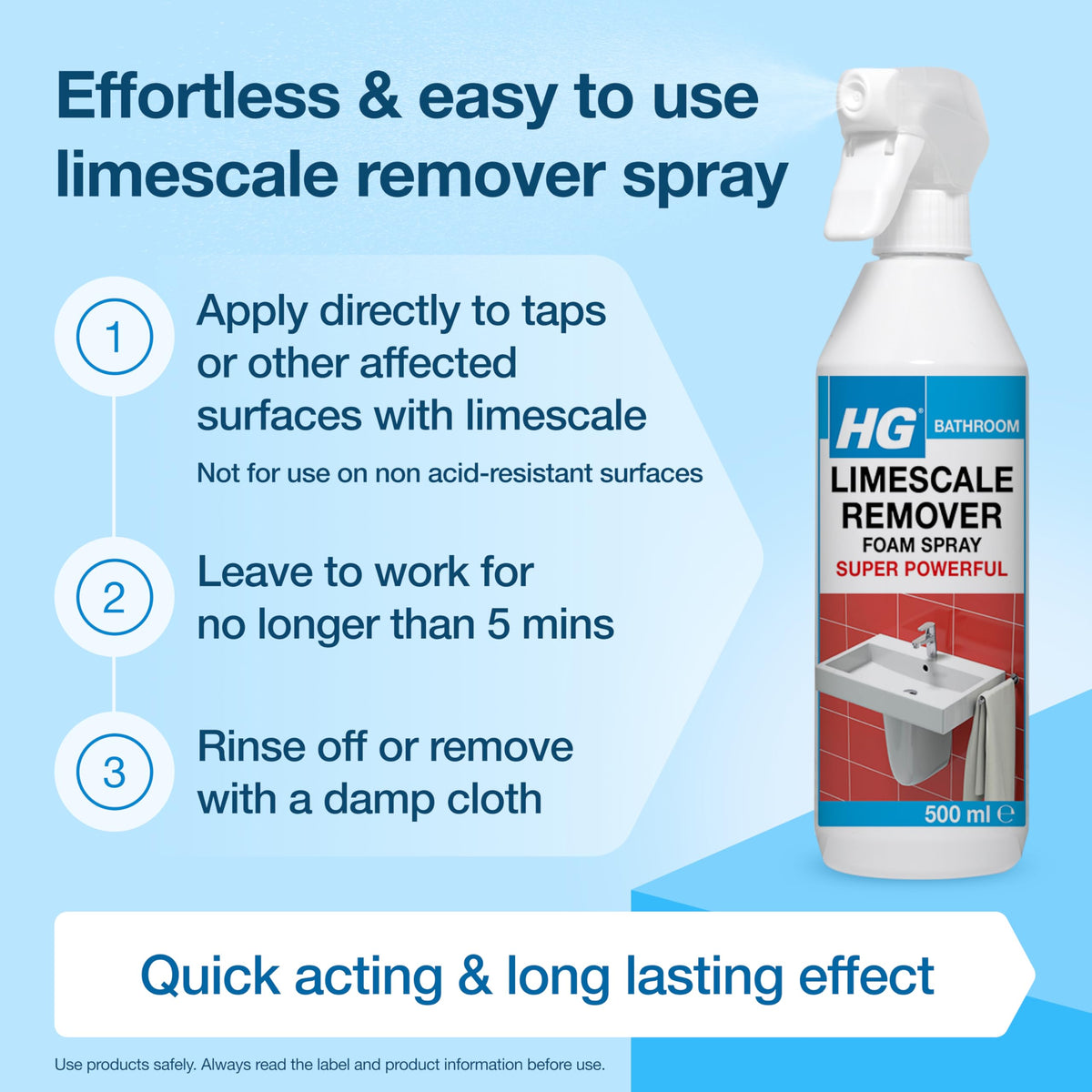 HG Limescale Remover Foam Spray Super Powerful, Bathroom & Kitchen Cleaner – 500ml (Pack of 6)
