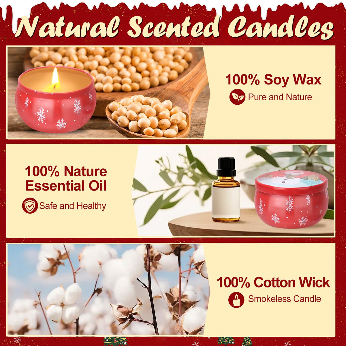 12PCS Christmas Candles Scented Candles, Aromatherapy Candle Gift Set for Women Candles for Home Scented for Her Scented Candles for Christmas,Birthday, Thanksgiving, Mother's Day