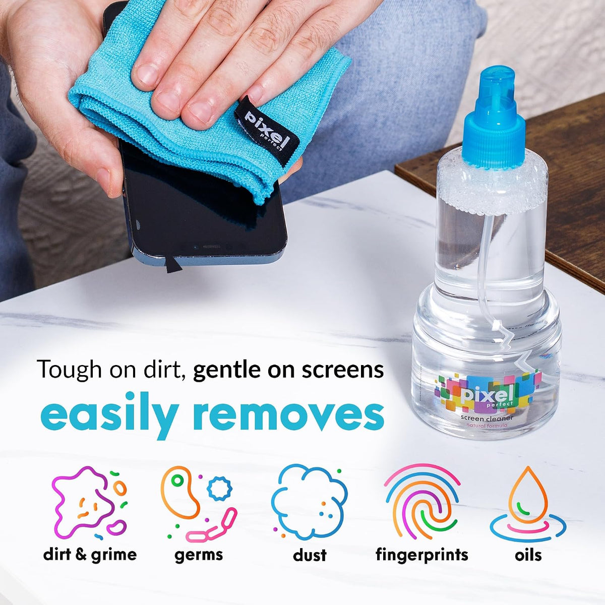 Pixel Perfect Screen Cleaner Kit for TV, Laptops, Computers, Monitors, Phones, Tablets, 300ml Cleaning Kit, Premium Natural Spray