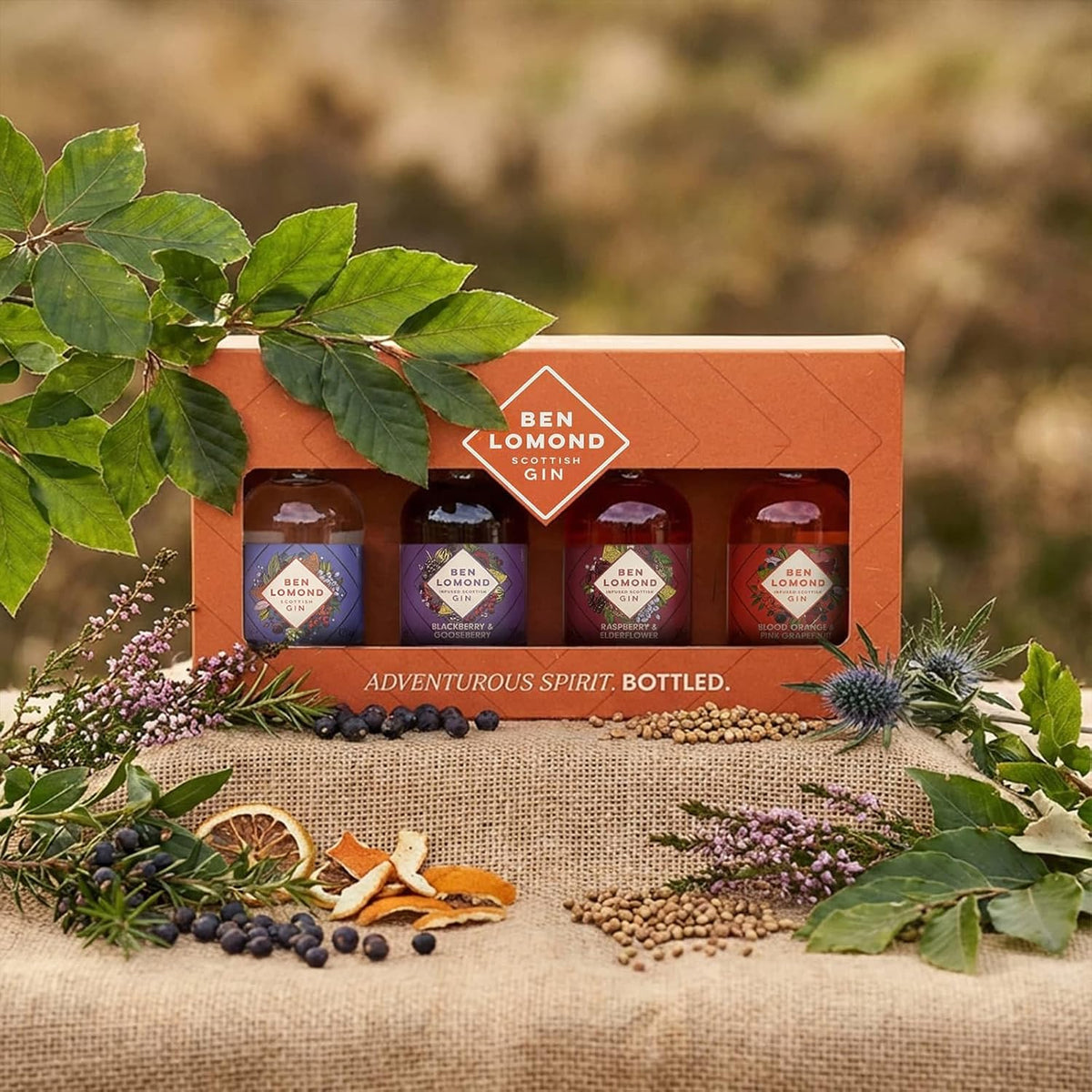 Ben Lomond Gin Gift Set 4x5cl | Scottish Gin Tasting Collection | Miniature Gin Set | London Dry, Raspberry & Elderflower, Blood Orange & Pink Grapefruit, Blackberry & Gooseberry
