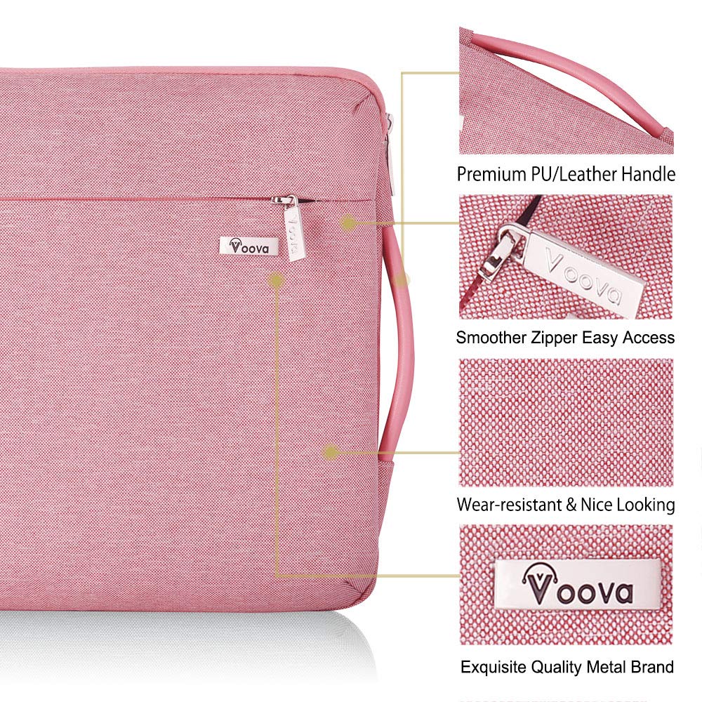 Voova 360° Protective Laptop Sleeve Case 11 11.6 12 inch, Waterproof Computer Cover Bag Compatible with Surface Pro 7 8/Laptop Go 2 3, MacBook Air 11, Chromebook, 12.5" Asus Acer Hp Tablet,Pink