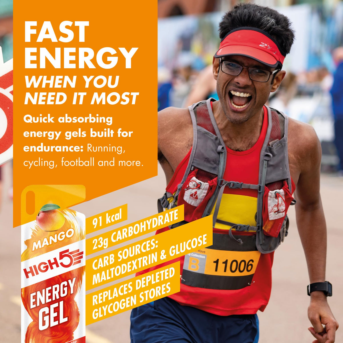 HIGH5 Energy Gels, Running Gel for Fast & Sustained Energy, Mixed, 8 x 40g