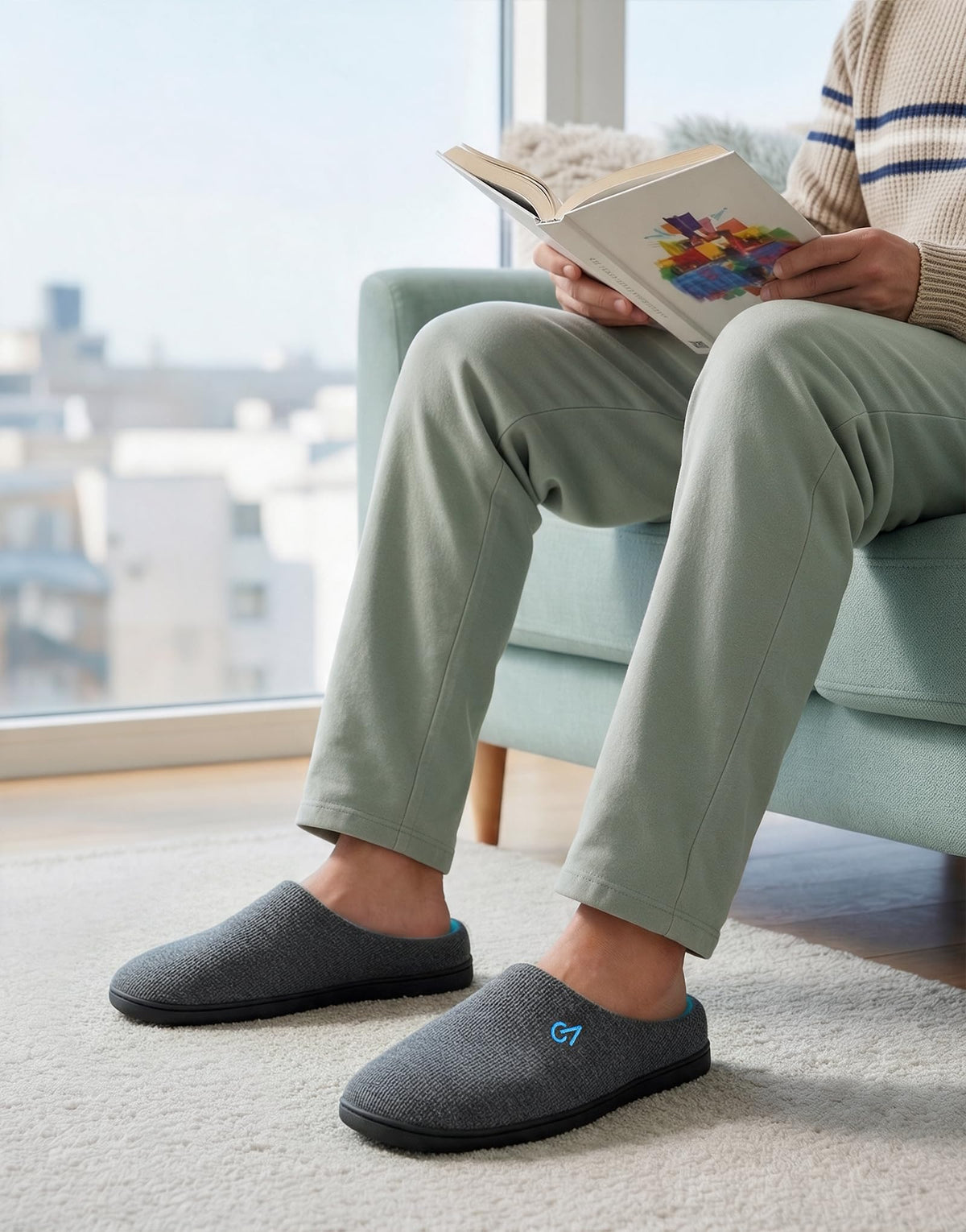 VeraCosy Men's Two-Tone Memory Foam Slippers