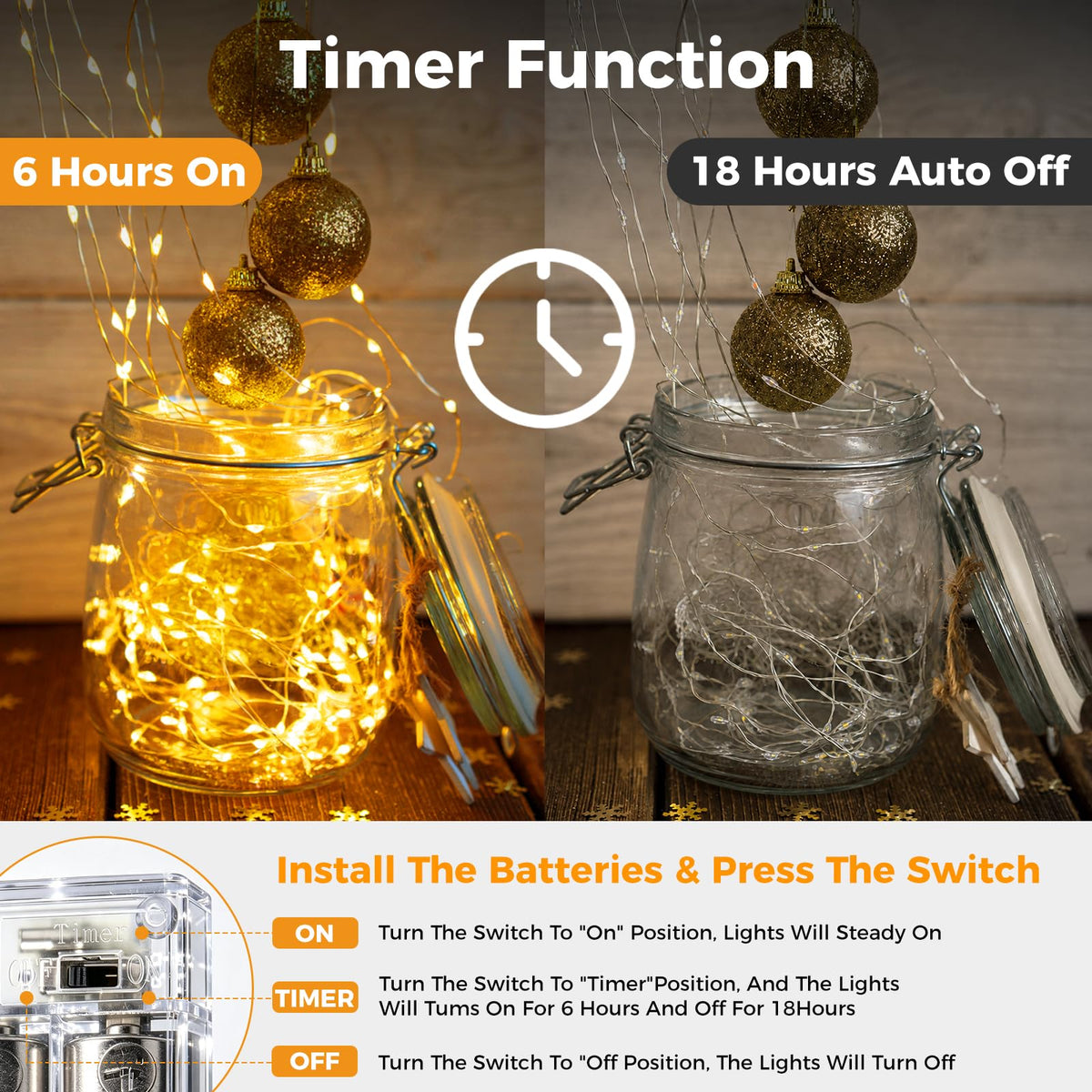 btfarm 2 Pack Halloween Orange Fairy Lights Battery Operated with Timer