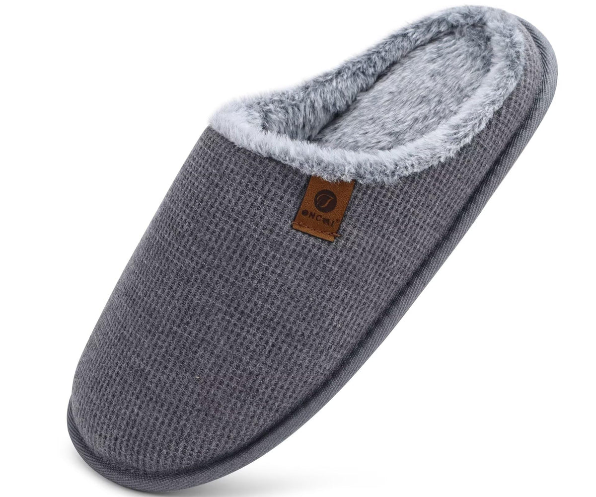 ONCAI Men's House Slippers，Cushion Memory Foam Shake Fleece and Man House Shoes with Faux Fur Lining and Indoor Outdoor Rubber Soles UK Size 6.5-14