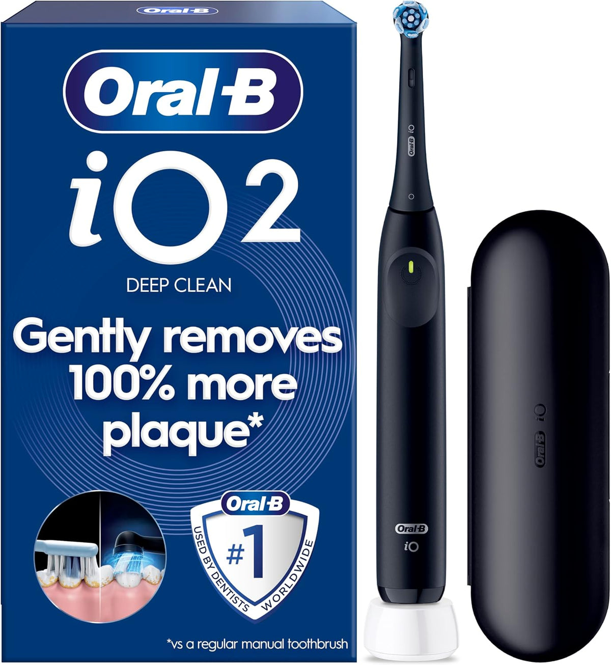 Oral-B iO2 Electric Toothbrush for Adults, Night Black, with Travel Case