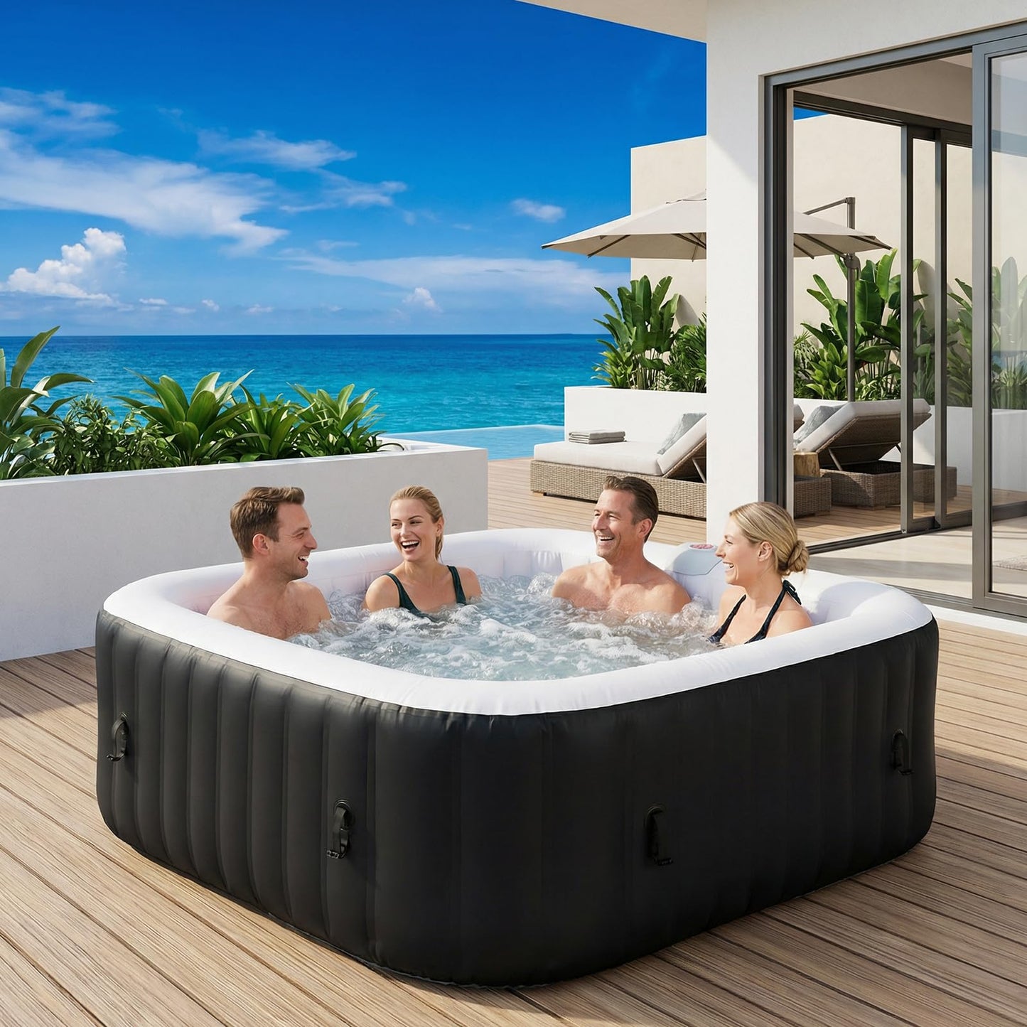 Inflatable Hot Tub 185X185CM, 60% More Energy Efficient, Portable Lazy Spa with 1800W Heater & 130 Air Jets Massage System, Fits Small Bathroom & Garden, Includes Insulated Cover & Filter