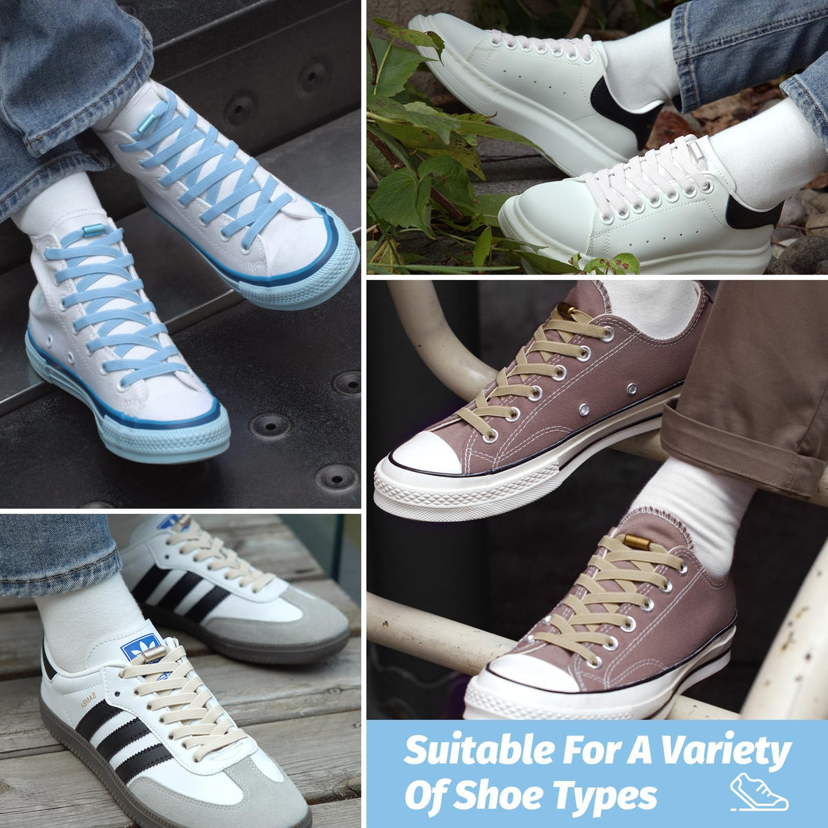 2 Pairs Elastic Shoe Laces for Trainers, 8mm Shoelace