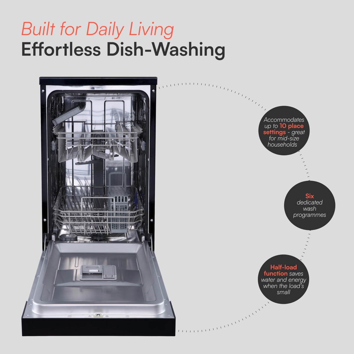 Cookology 45cm Slimline Under-Counter Dishwasher - Stainless Steel