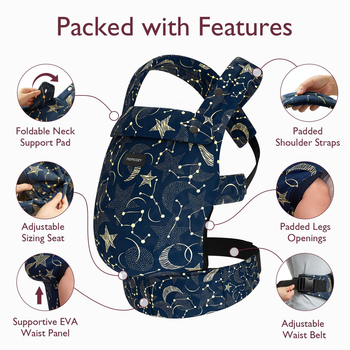 Momcozy Baby Carrier for 3-24M/3.2-20kg, Waist 64-127cm, Cotton Khaki