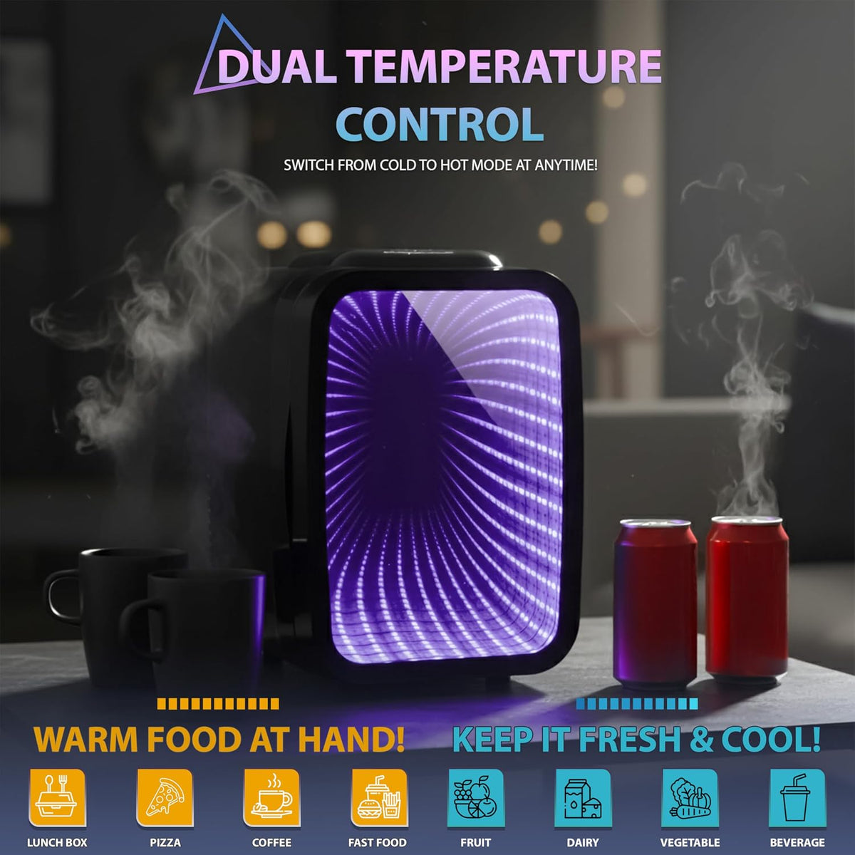 Crystals 4/10/15L Litre Mini Fridge, Table Top Small Fridge Cooler & Warmer for Car Bedrooms Desk Office, 12V DC - 220 AC, Mini Fridge for Bedrooms (Black, 4L Litre)