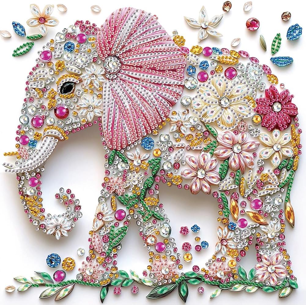 Sanjee Diamond Painting Kits Elephant, 5D Special Shape Animal Diamond Art Kits for Adults, Crystal Rhinestones Art Craft for Beginners DIY Home Wall Decor Gift, 12 × 12 Inches