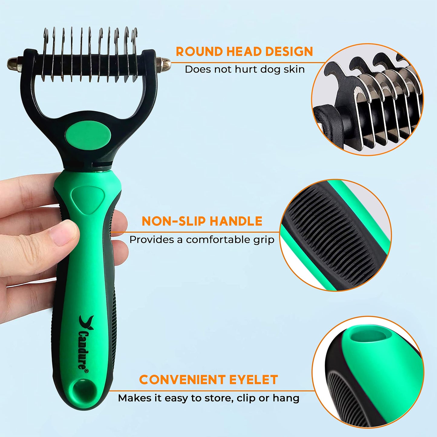 Candure Dematting Comb for Dog and Cat, Pet Grooming Rake and Brushes for Small, Medium & Large Dogs 17+9 Double Sided Deshedding Tool Removes Knots and Tangled Hair (Blue)