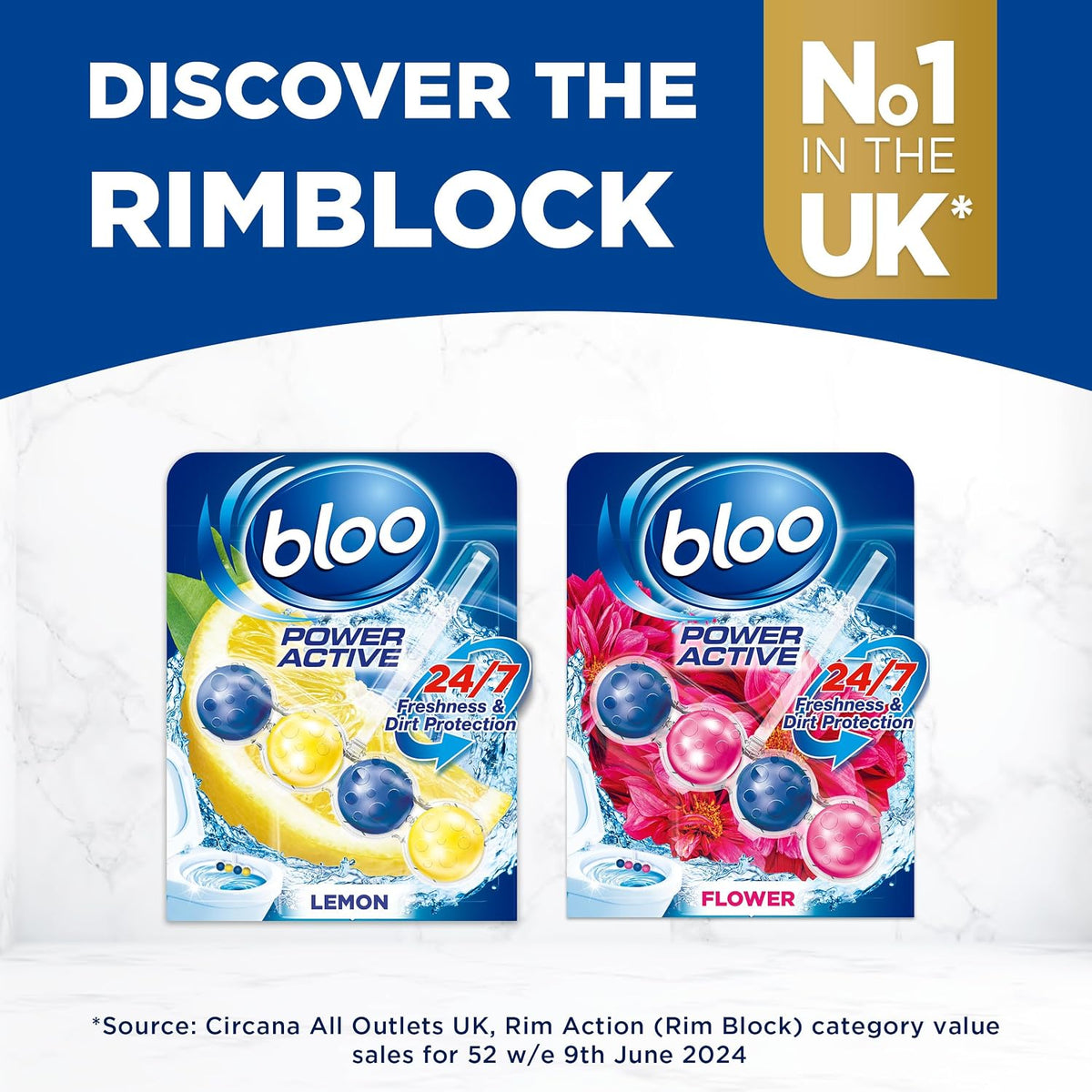 Bloo Power Active Toilet Rim Block & Freshener, Fresh Flowers, Pack of 1