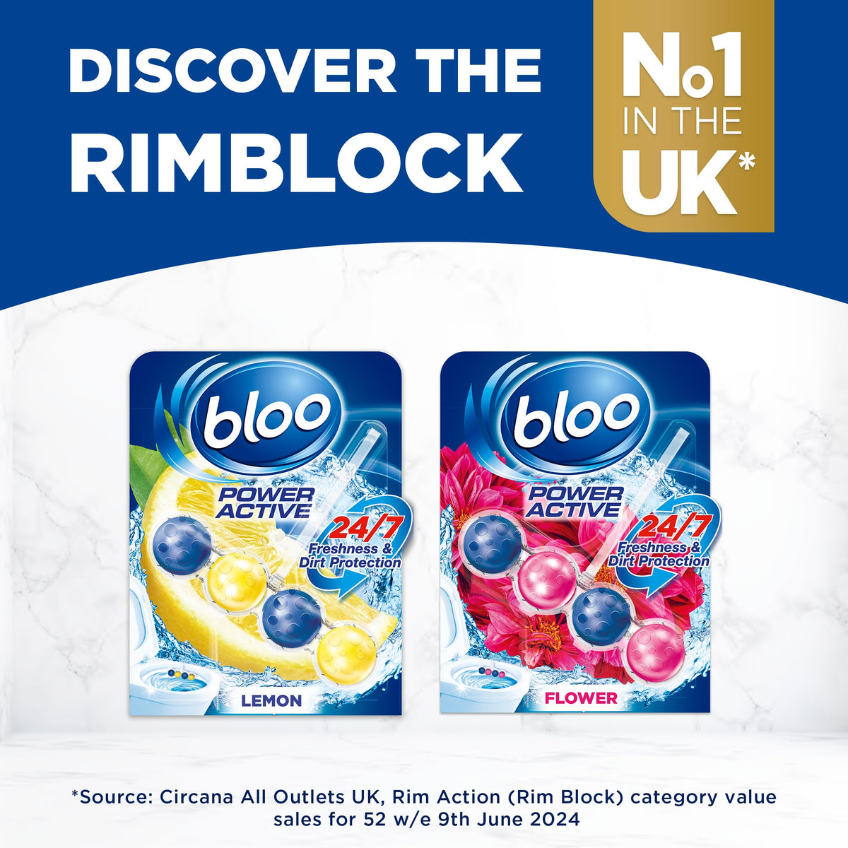 Bloo Power Active Toilet Rim Block & Freshener, Fresh Flowers, Pack of 1