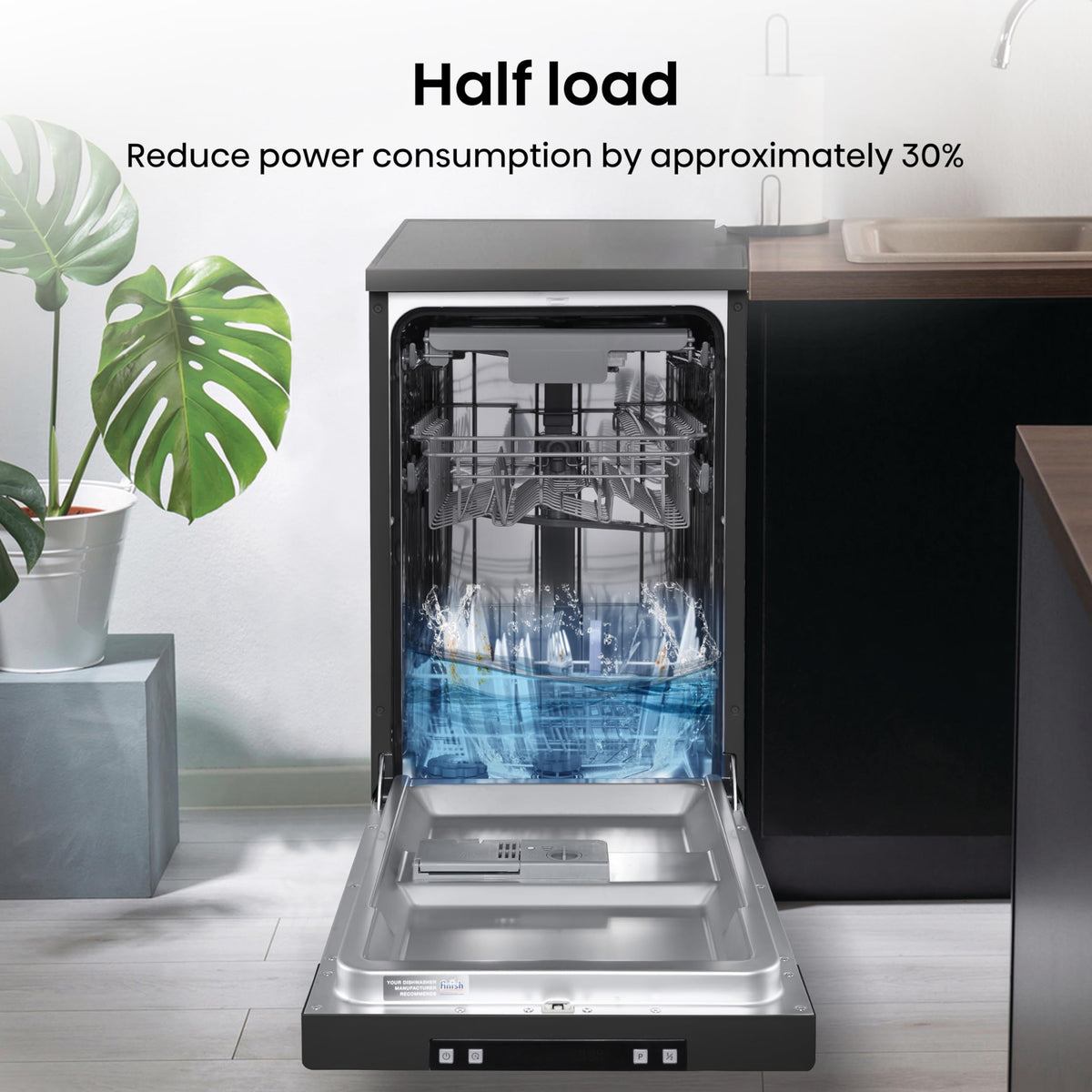 Hisense HS523E15WUK Slimline 10 Places Free Standing Dishwasher White with 30 Minutes Quick Wash [Energy Class E]