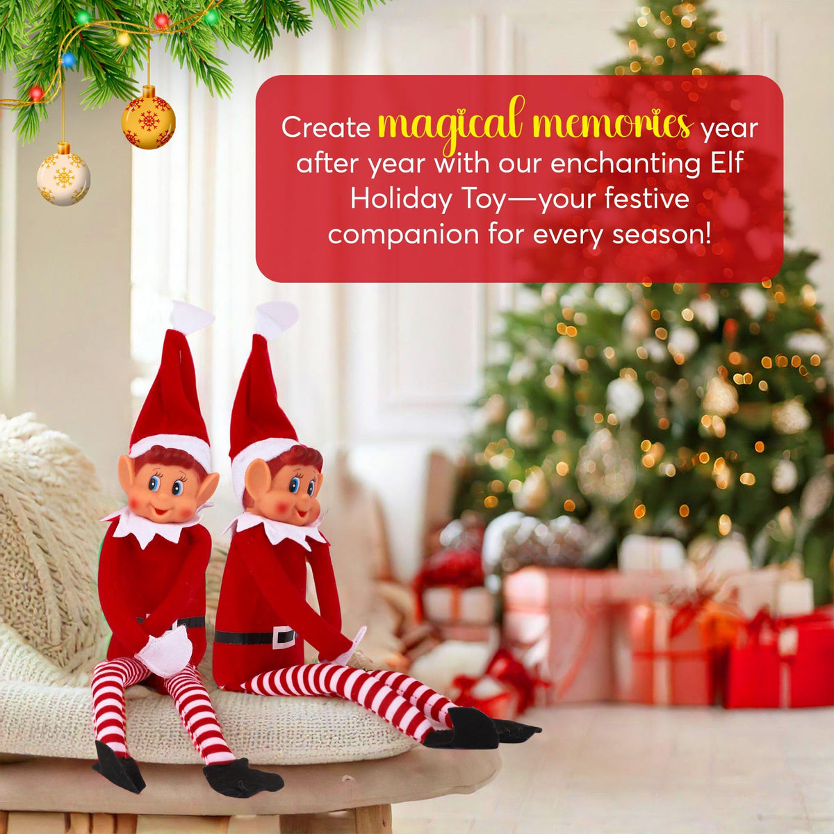 Elves Behavin' Badly Charming Red Long Leg Soft Body Vinylface Girl Elf with Hat - 30 cm (1 Pc.) - Premium Quality Plush Toy - Perfect For Holiday Decor & Gift-giving