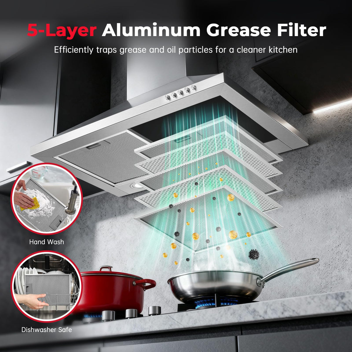 SNDOAS Chimney Cooker Hood 90cm, 3-Speed, Recirculating & Ducting