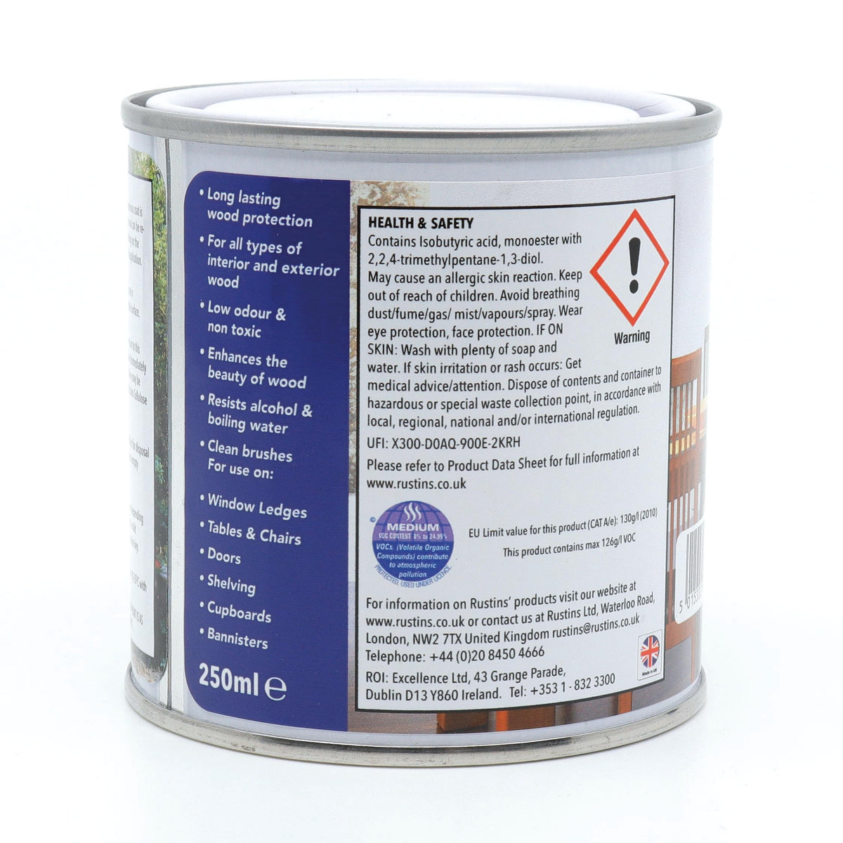 RustinsQuick Dry Poly Varnish Satin Clear 500ml -Tough, Water-Based Clear Finish in Gloss, Matt or Satin; Durable Protection for Interior Wood, Furniture and Floors