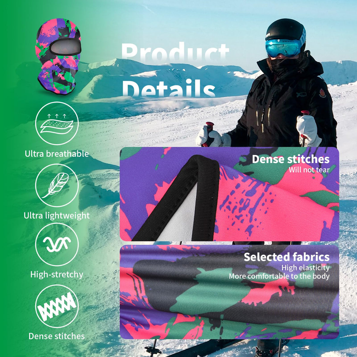 LONGKING Balaclava Ski Face Mask, UV Protector Windproof Lightweight Neck Warmer Motorcycle Cycling, Skiing, Snowboarding for Men/Women