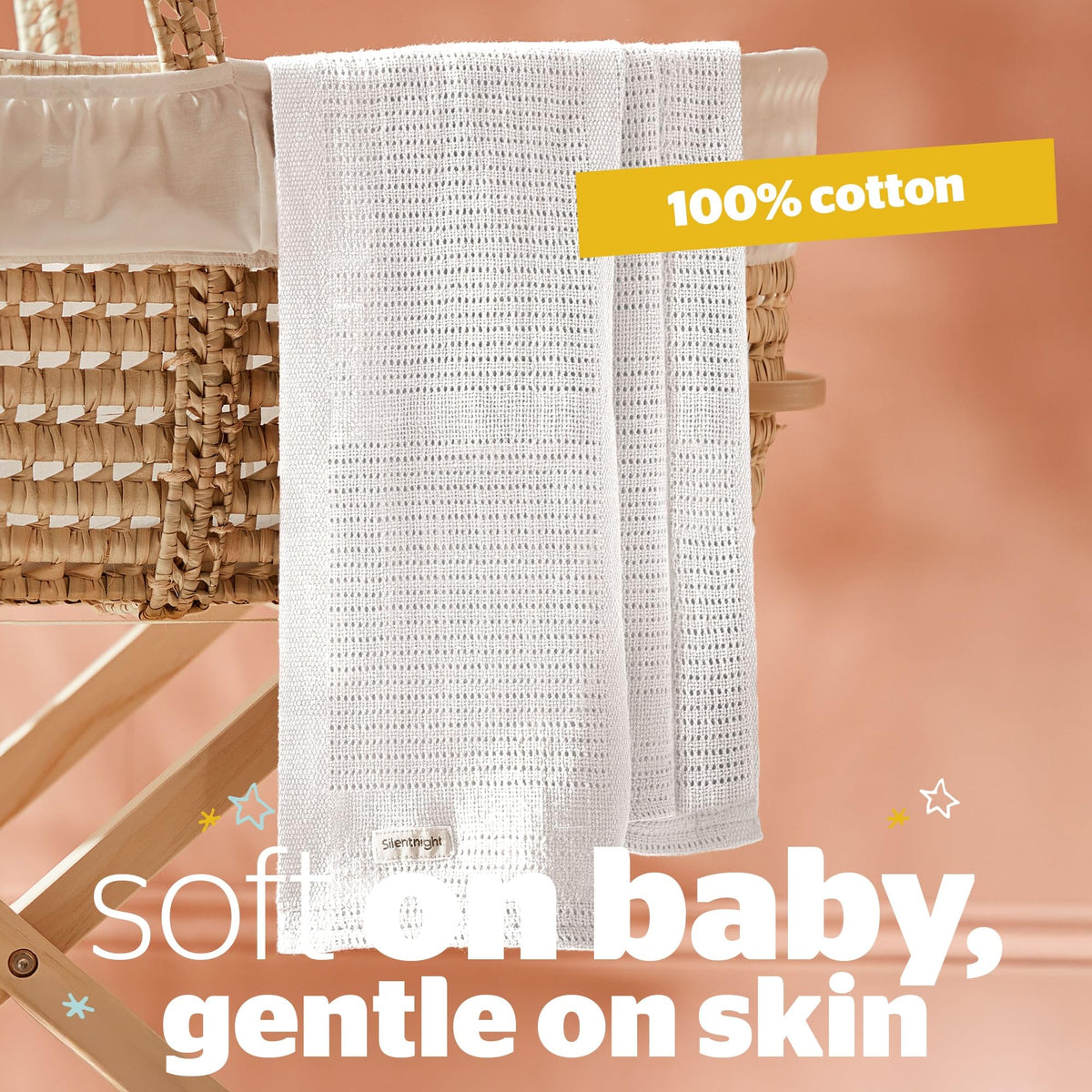 Silentnight Safe Nights Baby Blanket - Pack of 2 Soft 100% Cotton Cellular Baby Blanket for Newborn Ideal for Cot, Crib, Moses Basket and Pram - Baby Essentials - 2 Pack - Pink