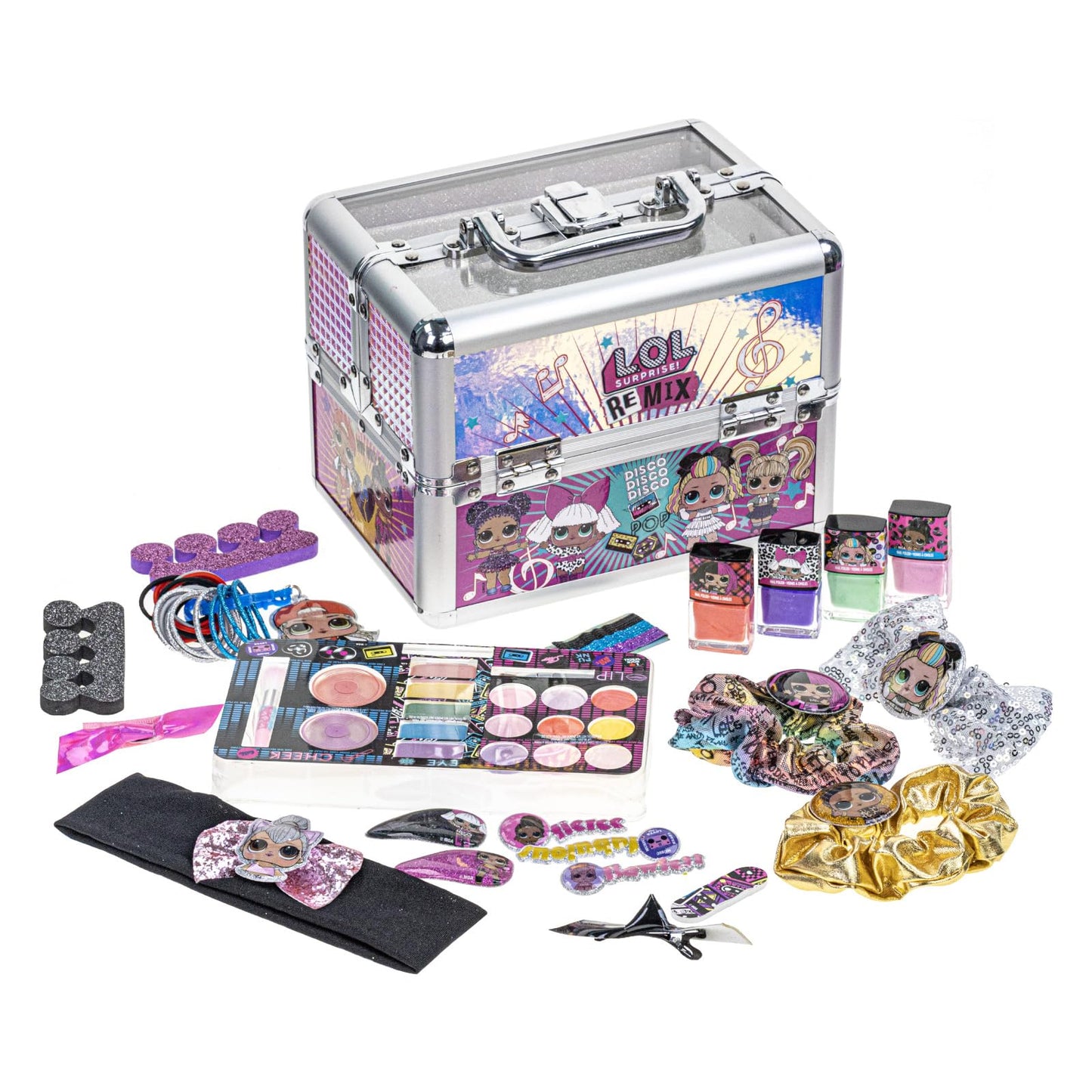L.O.L. Surprise! Kids Makeup Set for Girls, Includes Lip Gloss, Eye Shimmer, Nail Polish, Hair Accessories in Train Case, Perfect for Parties, Sleepovers & Makeovers, Ages 5+ by Townley Girl