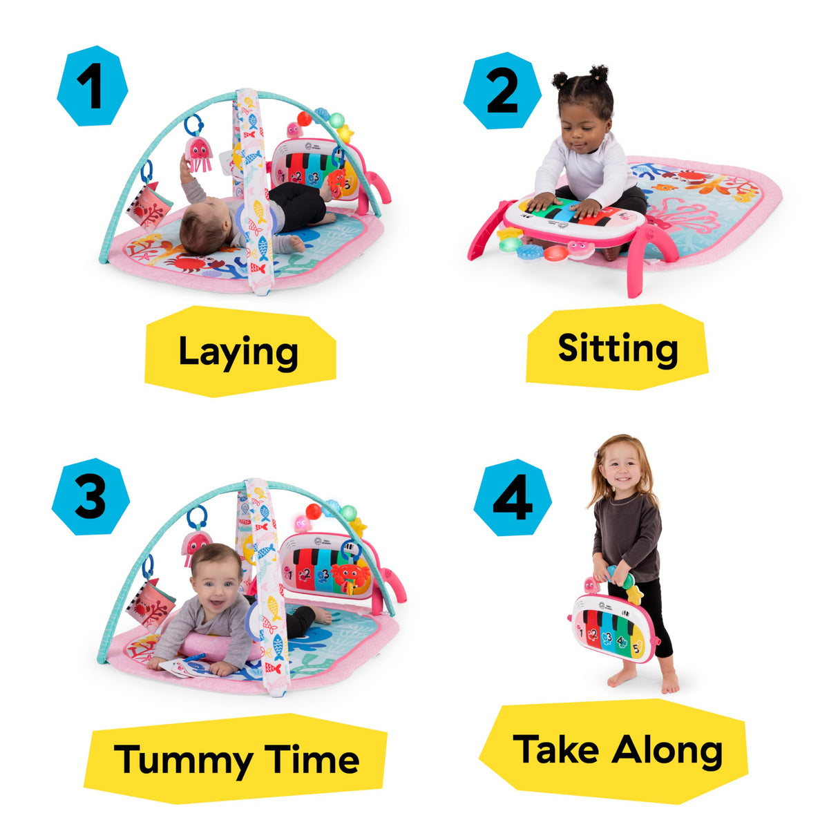 Baby Einstein 4-in-1 Kickin Tunes Play Gym, Tummy Time Baby Play Mat with Kick Piano, Music & Language Discovery, Sensory Toys, Lights & Sounds, for Newborns & Up