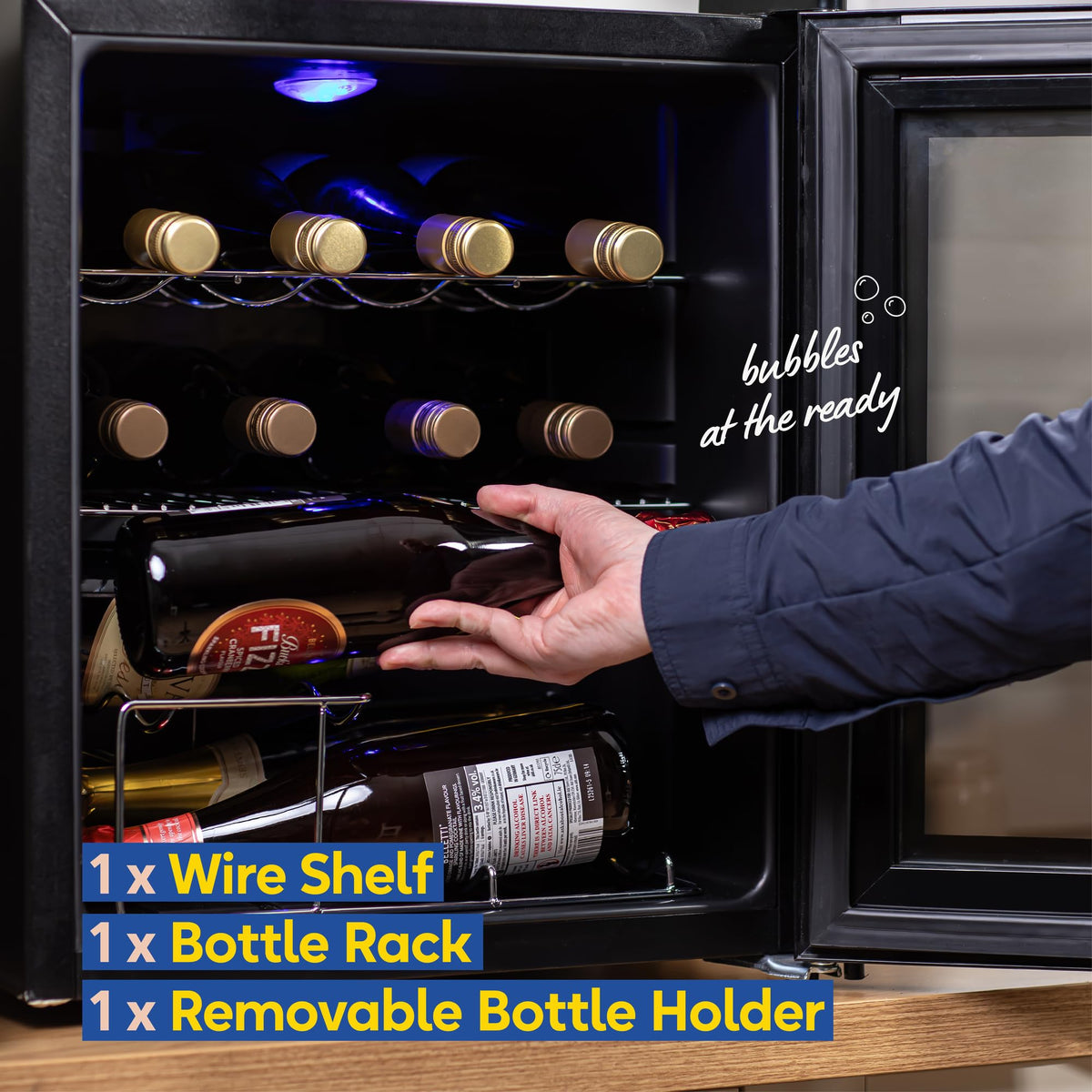 Russell Hobbs 20 Bottle 62L Mirrored Door Wine Cooler Freestanding Beverage Drinks Fridge, LED Light with Touch Control, Digital Display, Adjustable Shelves, Glass Door RH20WC201MR