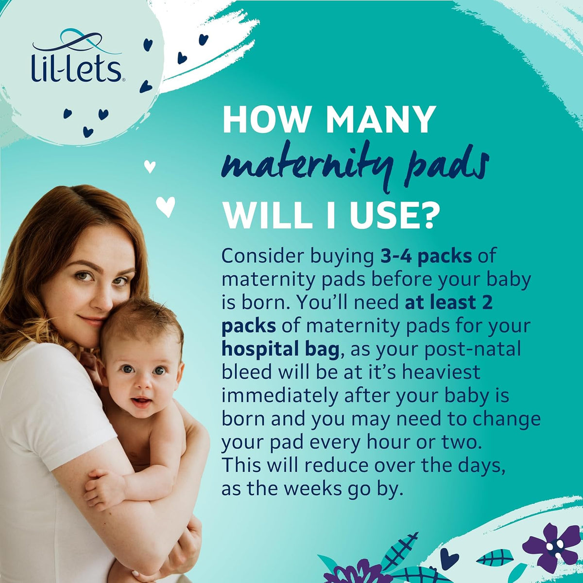 Lil-Lets Maternity Pads, Extra Long Maxi Thick Towels, With Wings, Postpartum/After Birth Essential, 3 Packs of 10 (30 towels), Packing May Vary