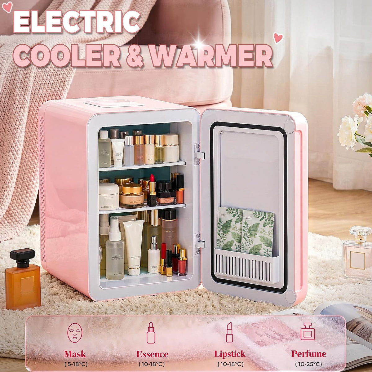 6L Skincare & Makeup Mini Fridge, Cooler & Warmer with LED Mirror