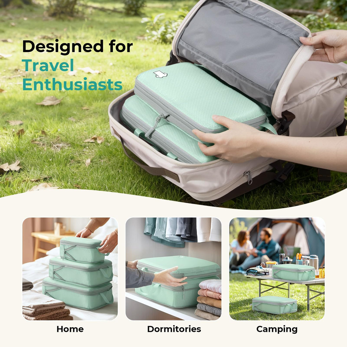 Samfolk Compression Packing Cubes for Suitcases Packing Cubes Compression Set Waterproof Suitcase Organiser Bags for Travel Suitcase Luggage Packing Organizer Bags Travel Essentials Black 8 Set