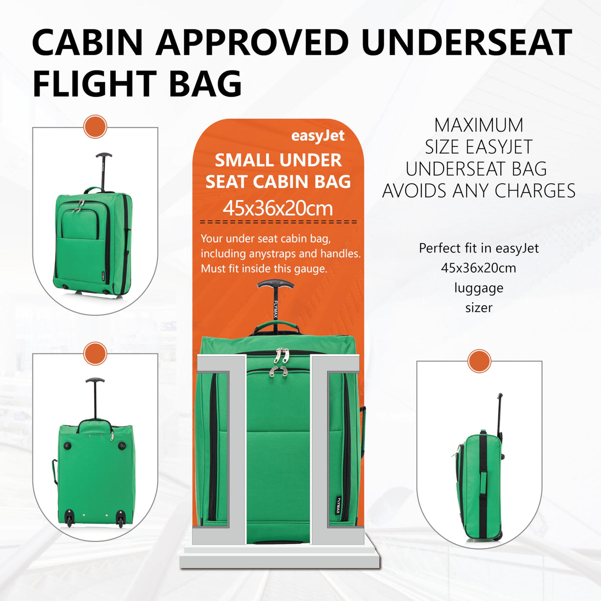 Easyjet 45x36x20 Carry on Suitcase Approved Underseat Cabin Bag Case Lightweight Hand Luggage 1.3kg 33L Black