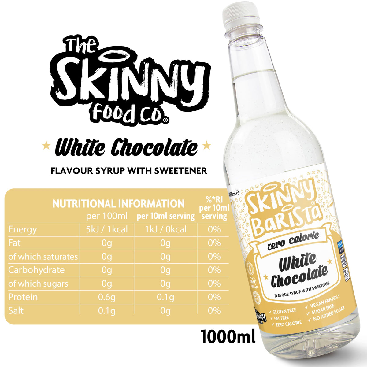 Skinny Food Co Butterscotch Syrup Zero Calorie 1L - Sugar Free Coffee Syrup