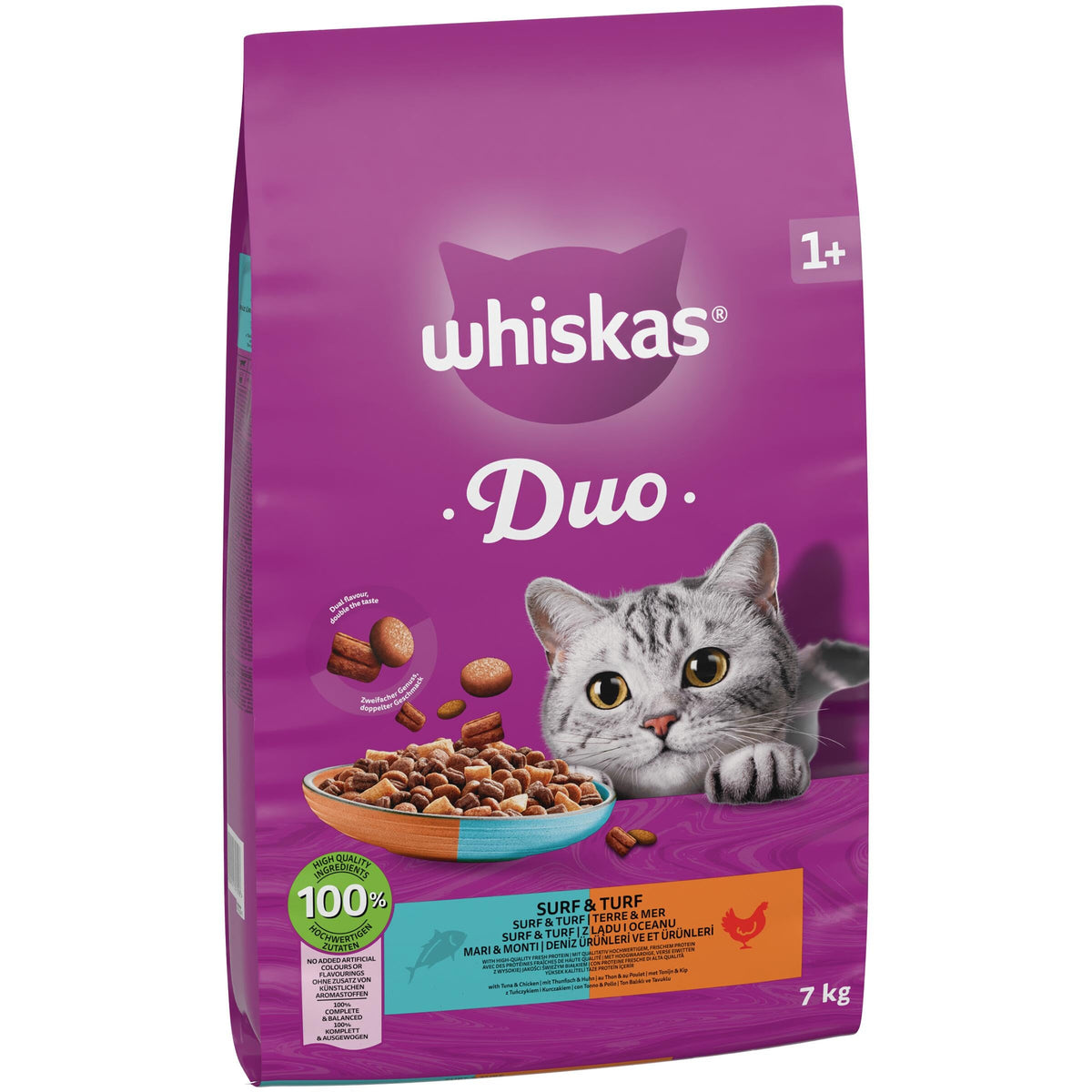 WHISKAS 1+ DUO Surf & Turf Dry Cat Food 1.9kg
