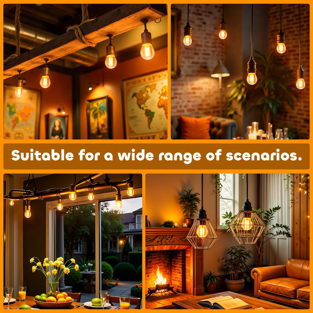 Caldarax Vintage Light Bulb E27 Edison Screw Bulb, 2W LED Filament Equivalent 20 Watt, Antique Style Retro Amber Glass 2200K Warm White, 200LM, AC 220V, Non-dimmable, Golf Ball G45 Bulb, 2 Packs