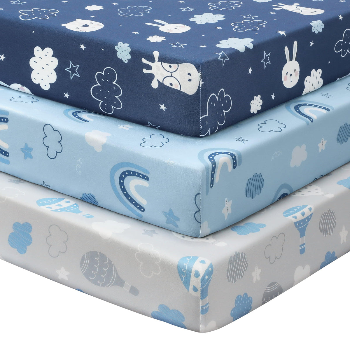 Cot Bed Sheets 140 x 70cm Fitted, 3 Pack Baby Cot Sheets, Ultra Soft & Silky Smooth Microfiber Toddler Bed Sheets Pink Rainbow