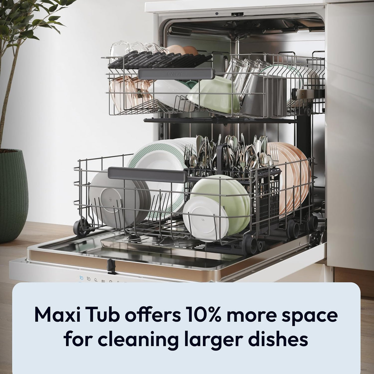 Candy Integrated Slimline Dishwasher, 9 Place Settings, E Class