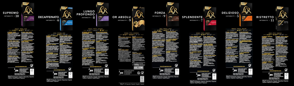 L'OR Espresso Intense Coffee Pods Variety Bundle (Pack of 12, Total 120 Capsules) Nespresso®* Compatible