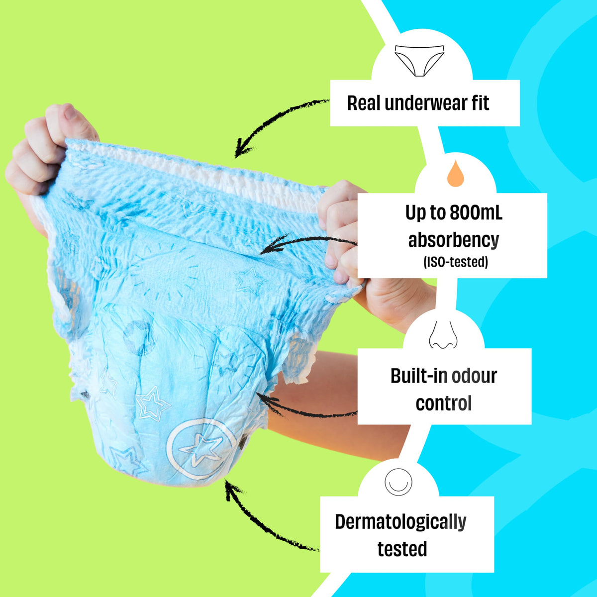 Youth Pants – Disposable Nappy Pants for Kids & Teens, Day & Night Leak Protection, Odour Control, Soft Slim Fit Underwear for Boys & Girls - Large (8–15 Years) - 12 Pack