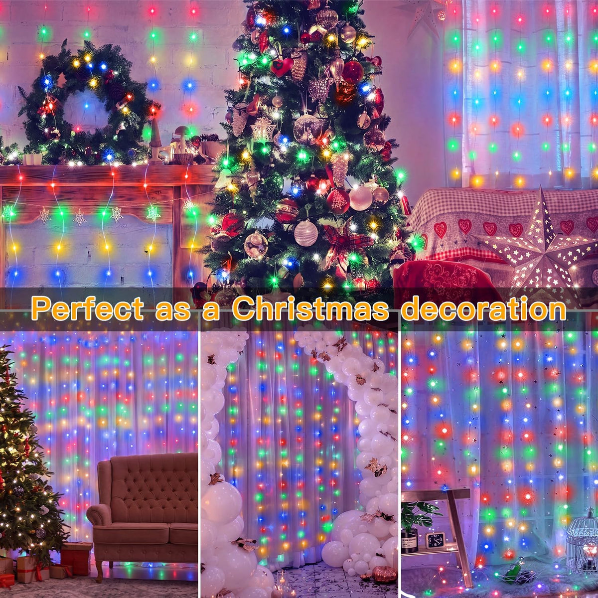 Ollny Curtain Fairy Lights, 200 LEDs 2mx2m Window String Lights Multicolour