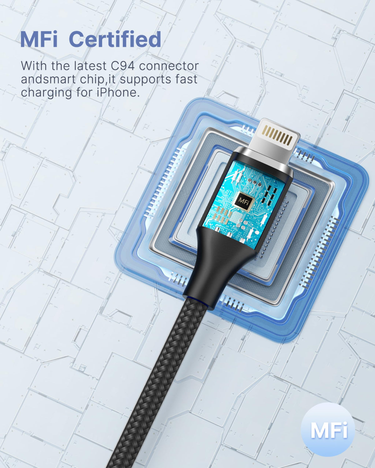 Aioneus iPhone Charger Cable 2M MFi Certified Lightning Cable Fast Charging