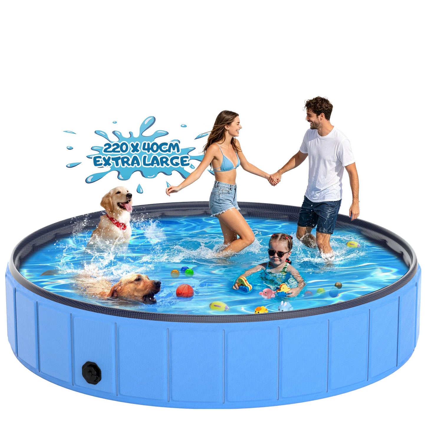 Instraella Dog Paddling Pool with Canopy, Large Dog Pool with UV Protection, Foldable Paddling Pool for Kids & Dogs, Thickened Pet Swimming Pool, Portable Dog Bath Tub for Small, Medium, Large Pets