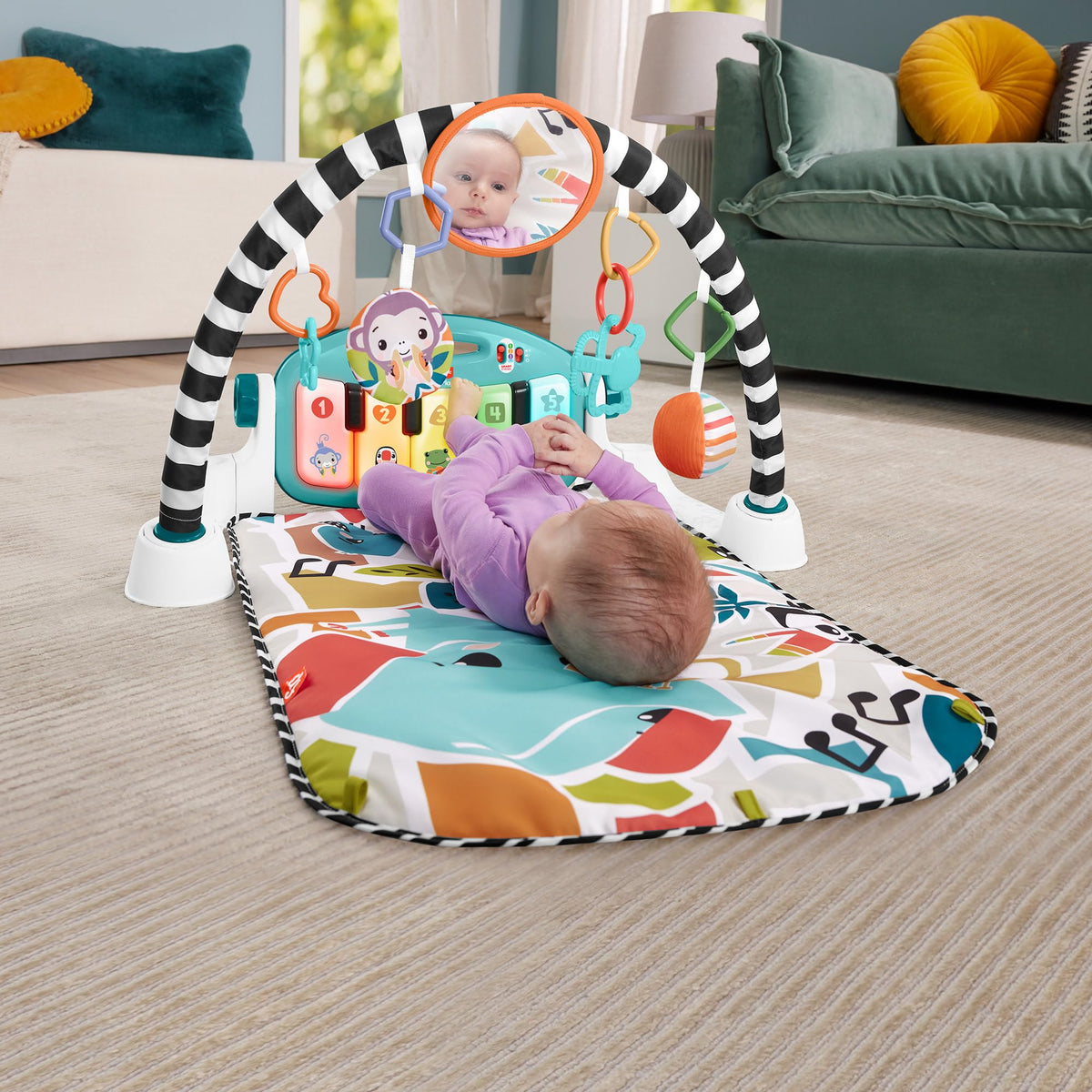 Fisher-Price Kick & Play Piano Baby Gym, Navy Fawn