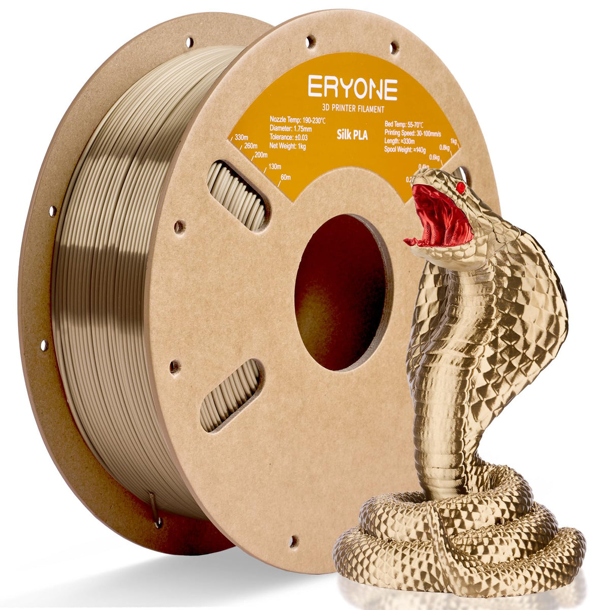 ERYONE Silk PLA Filament 1.75mm,3D Printer Filament PLA,Shiny Glossy PLA Filament,+/-0.03mm,1kg(2.2lbs)/Spool,Silk Liquid Gold