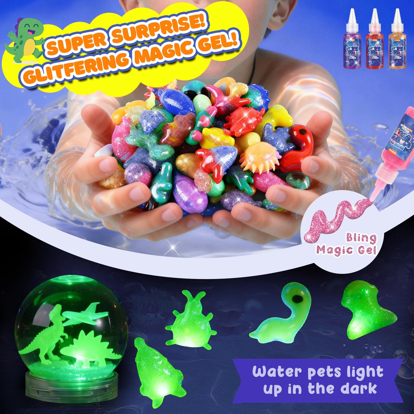 URMYWO Magic Water Elf Toy Kit, DIY 3D Magic Gel Pet Toy Set, 12 Gels & 10 Molds,Easter Gifts Craft & Art Kits for Kids 4 5 6 7 8 9 10 Years Old Mermaid Theme