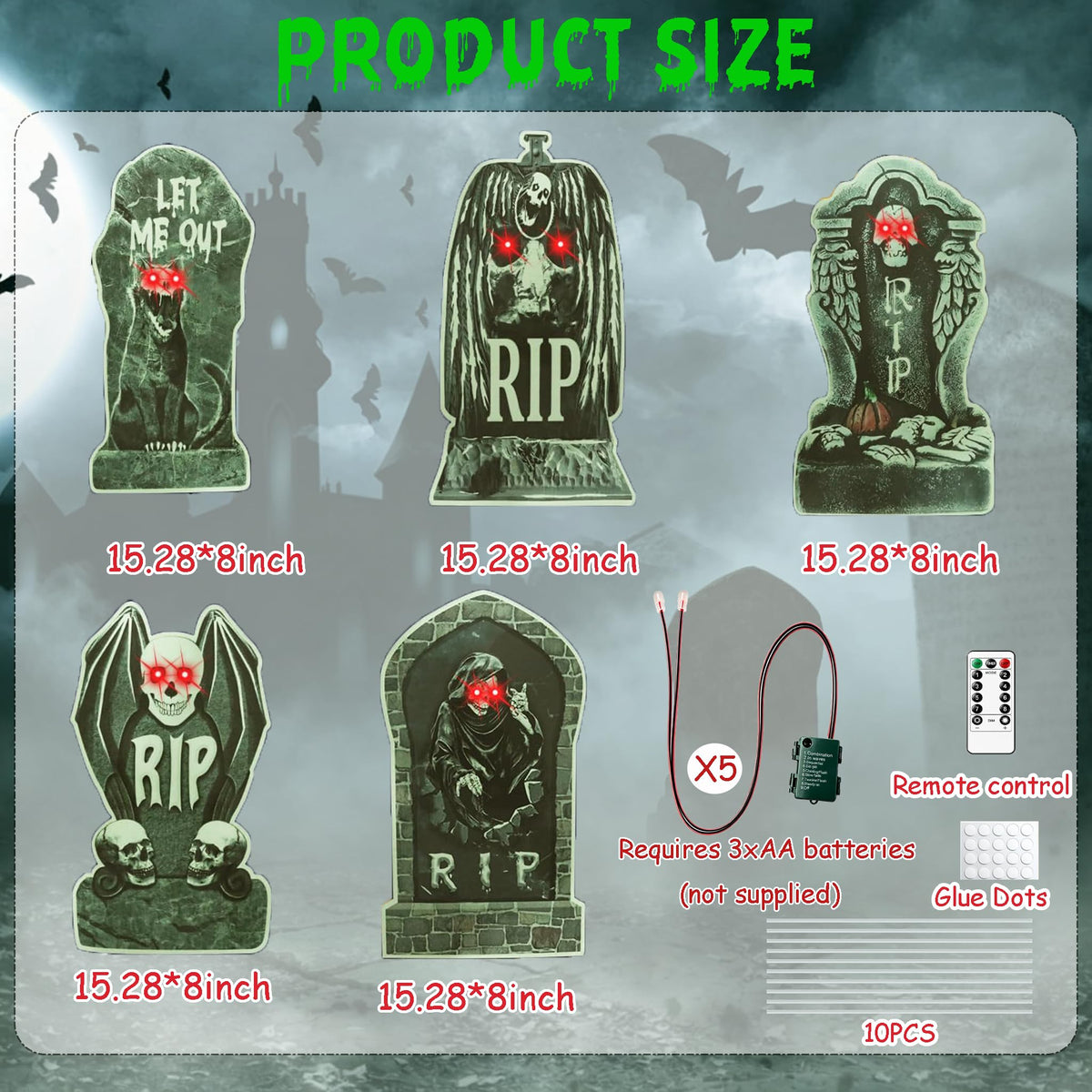 10 Pack Halloween Yard Signs, Fluorescent Skeleton Hands and Tombstones
